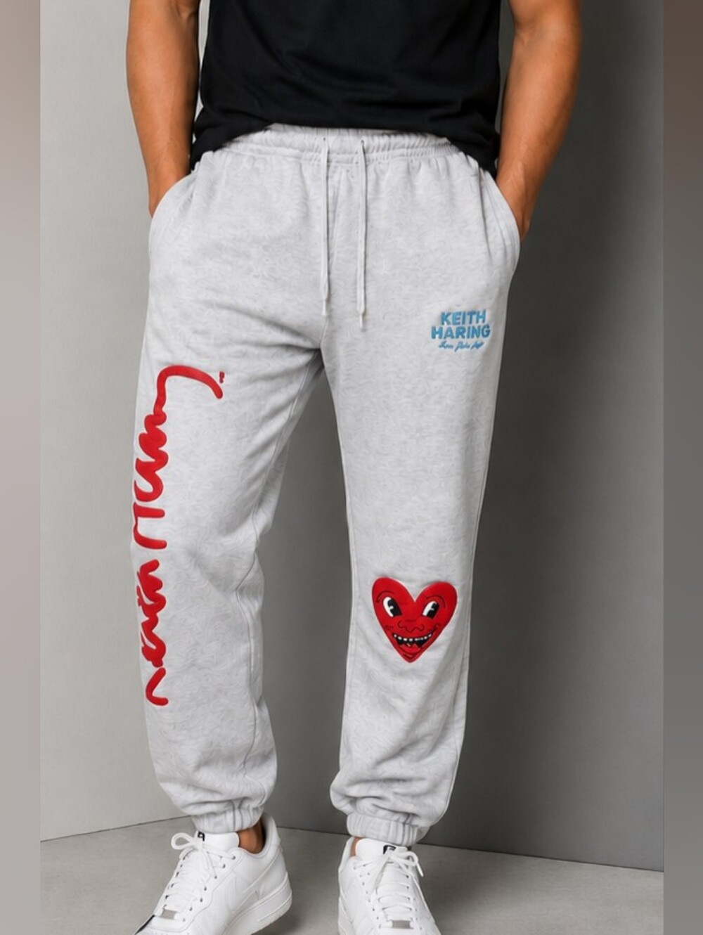 Shoe Palace x Keith Haring Graphics Sweatpants Gray Pockets Men Size Large